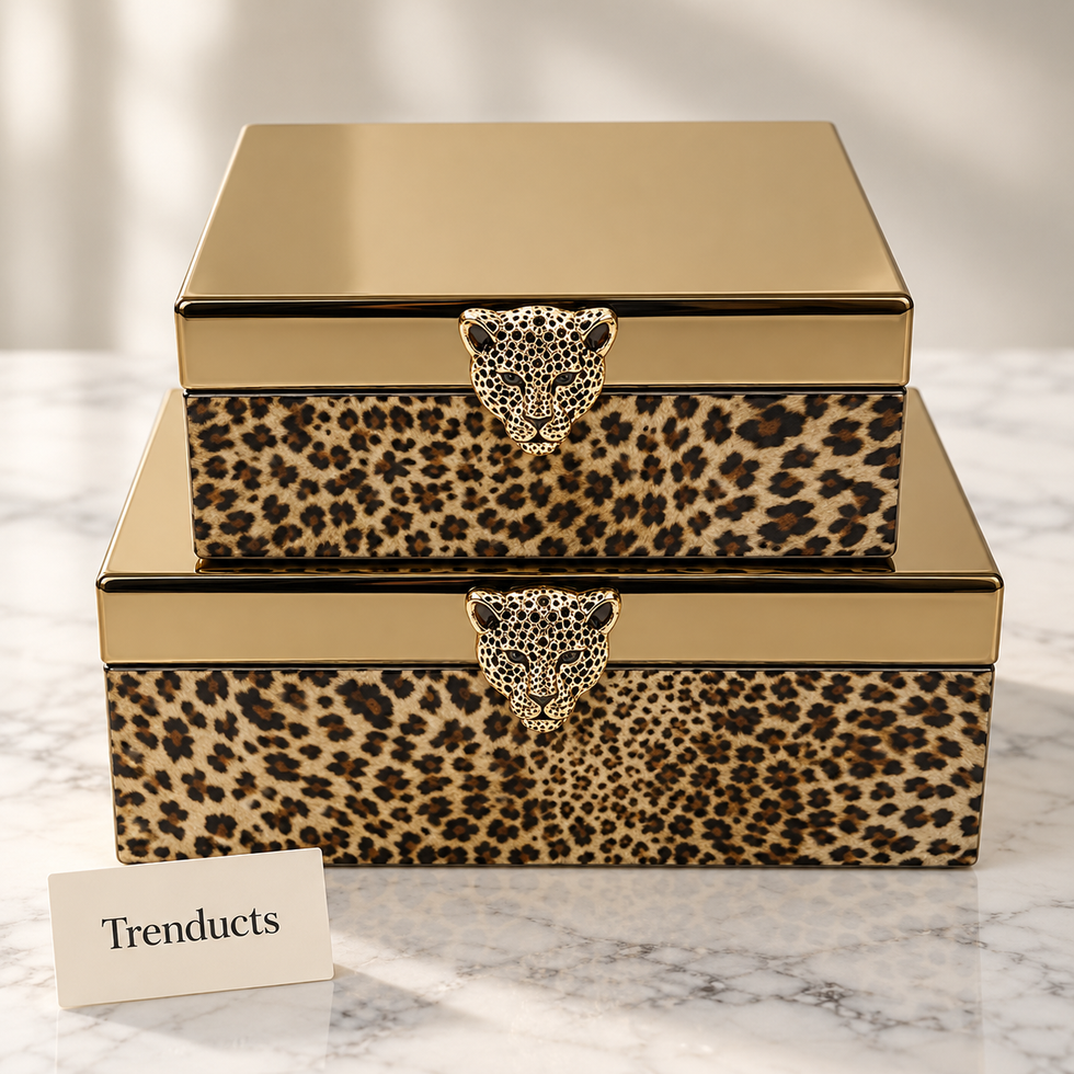 Premium Storage Box Set - Leopard Print with Gold Mirror Lids