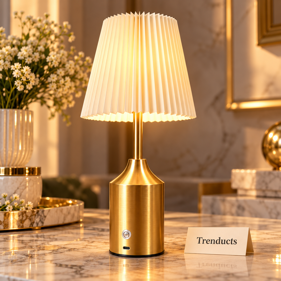 USB-C Rechargeable LED Table Lamp with Pleated Shade