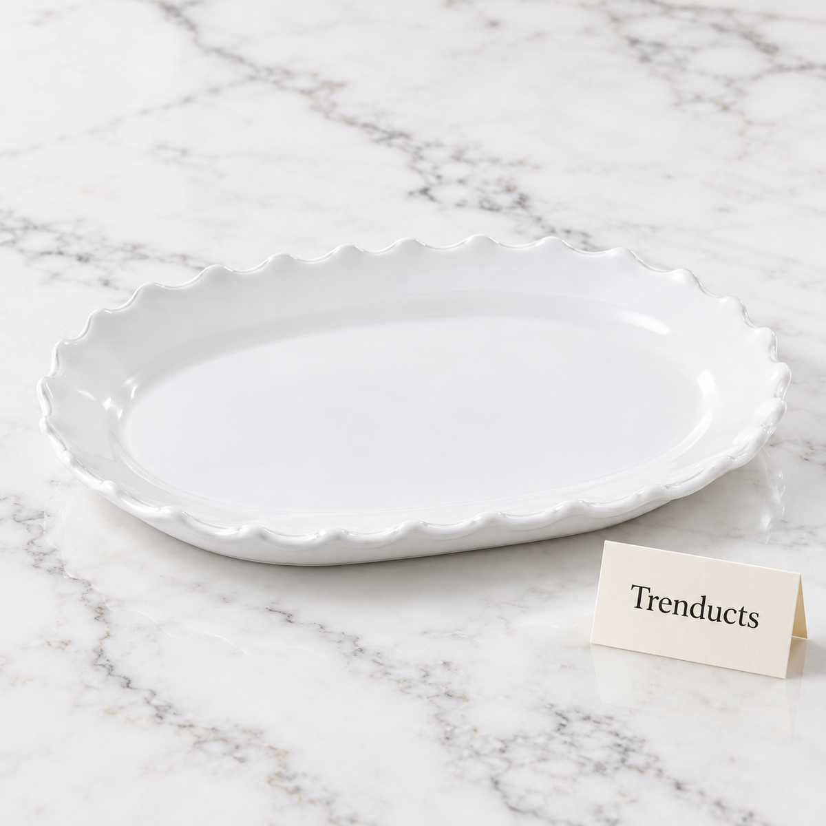 Brilliant Oval Plate with Wavy Edge - 8.5 Inch White