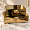 Premium 2 Piece Storage Box Set - Gold Mirror with Stone Knobs