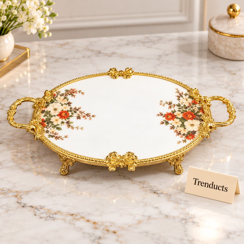 Brilliant Oval Flat Tray - Royal Bloom Floral with Handles