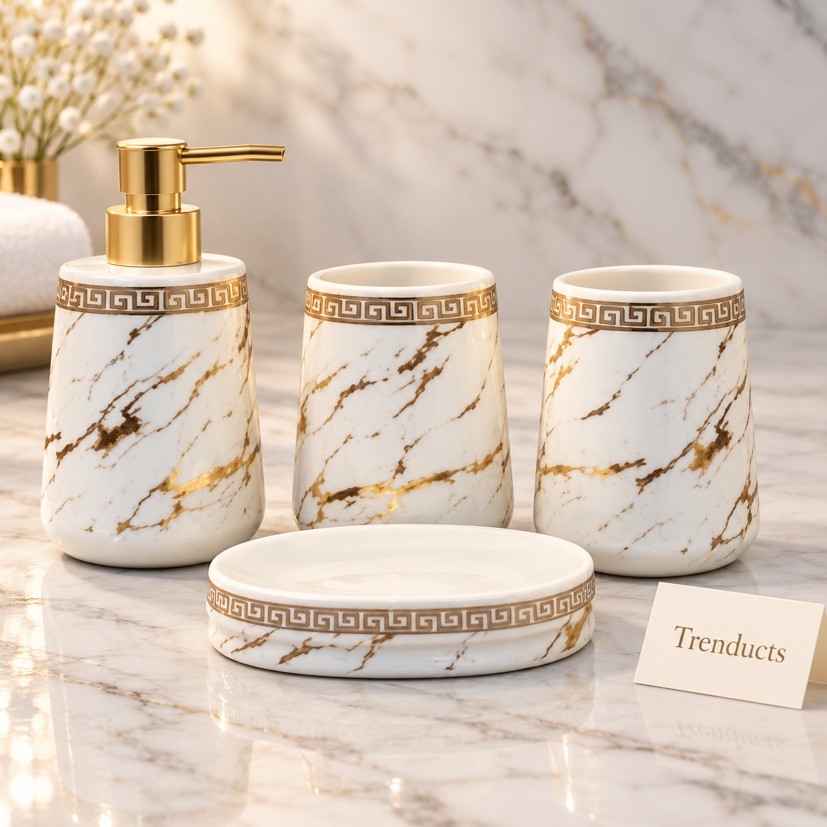 Brilliant 4-Piece Porcelain Bathroom Set - Marble