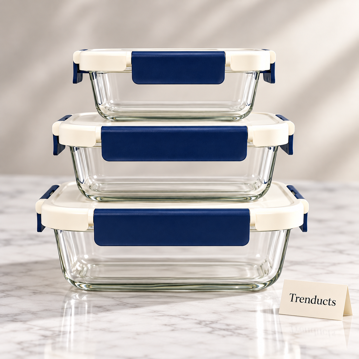 Glass Food Container Set - 3 Size Locking Lid Boxes