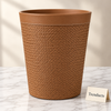 Premium Tan Braided Texture Dustbin - Round Open Top Bin