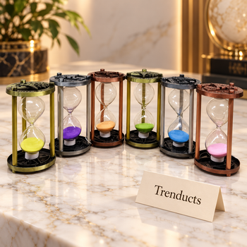 5 Minute Metal Hourglass Sand Timer luxury styled photo with Trenducts card - view 1