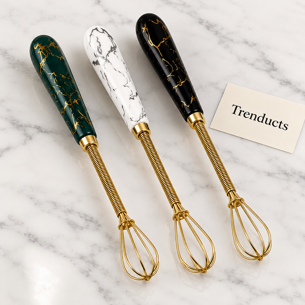 Mini Coffee Beater - Marble Handle Hand Whisk (Random)