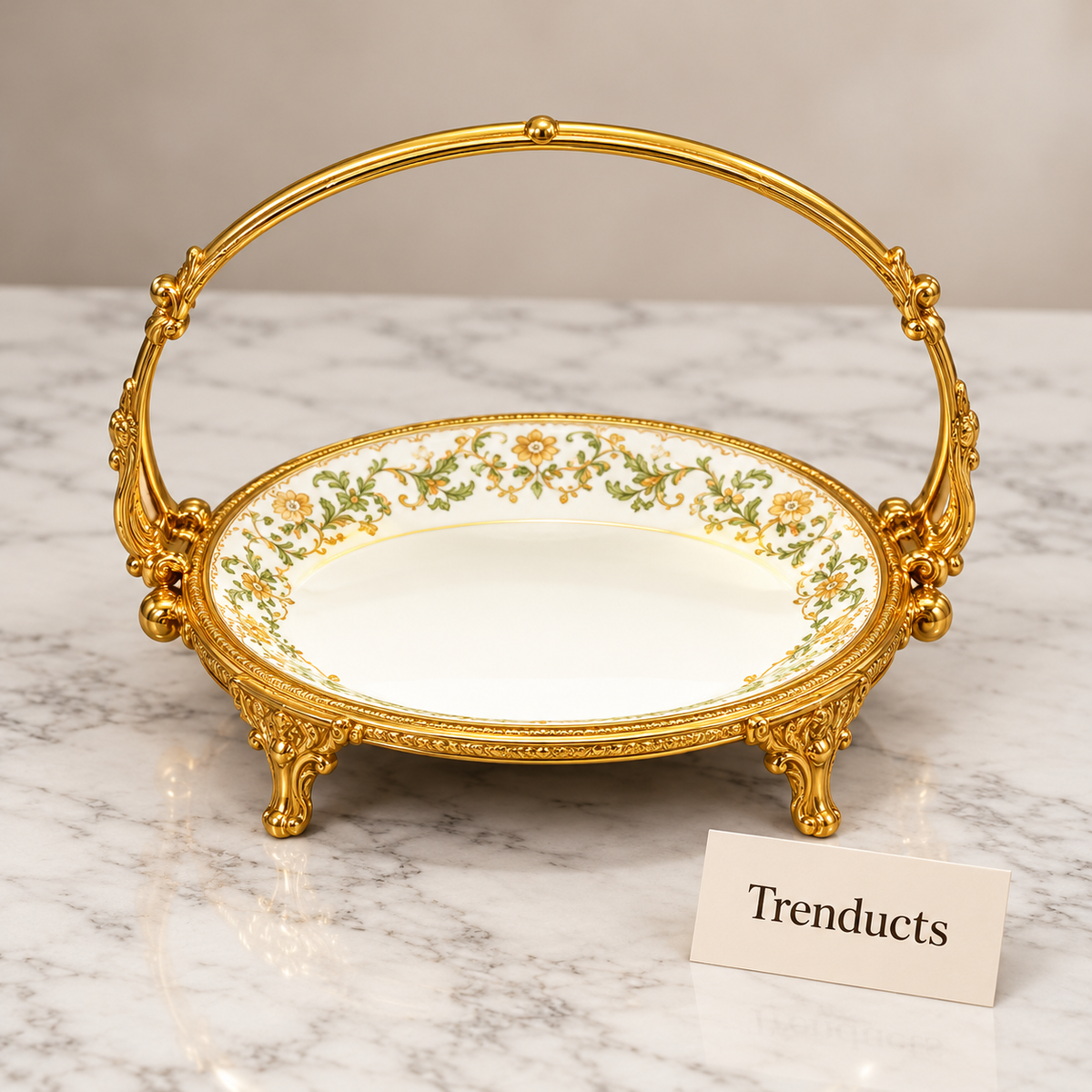 Brilliant Round Basket Tray With Handle - Green Rim