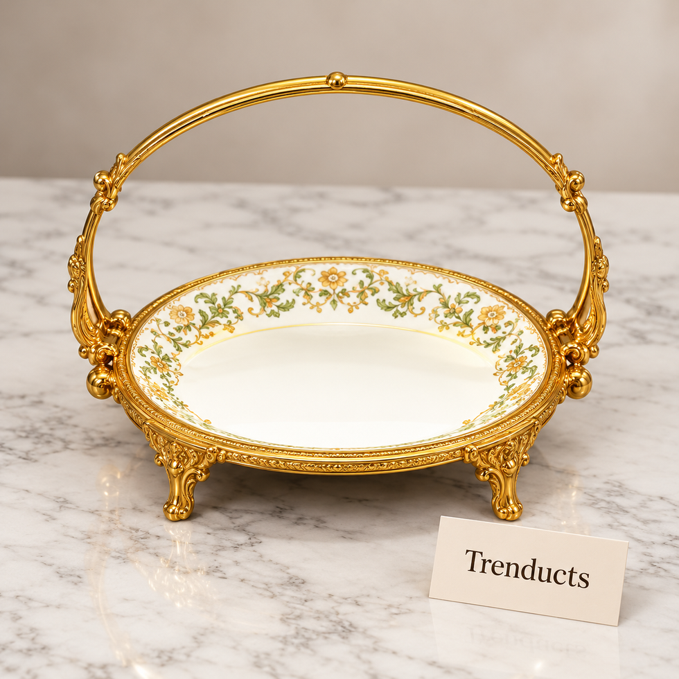 Brilliant Round Basket Tray With Handle - Green Rim