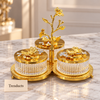 Gold Floral Vanity Canister Set - 3 Ribbed Jars on Stand
