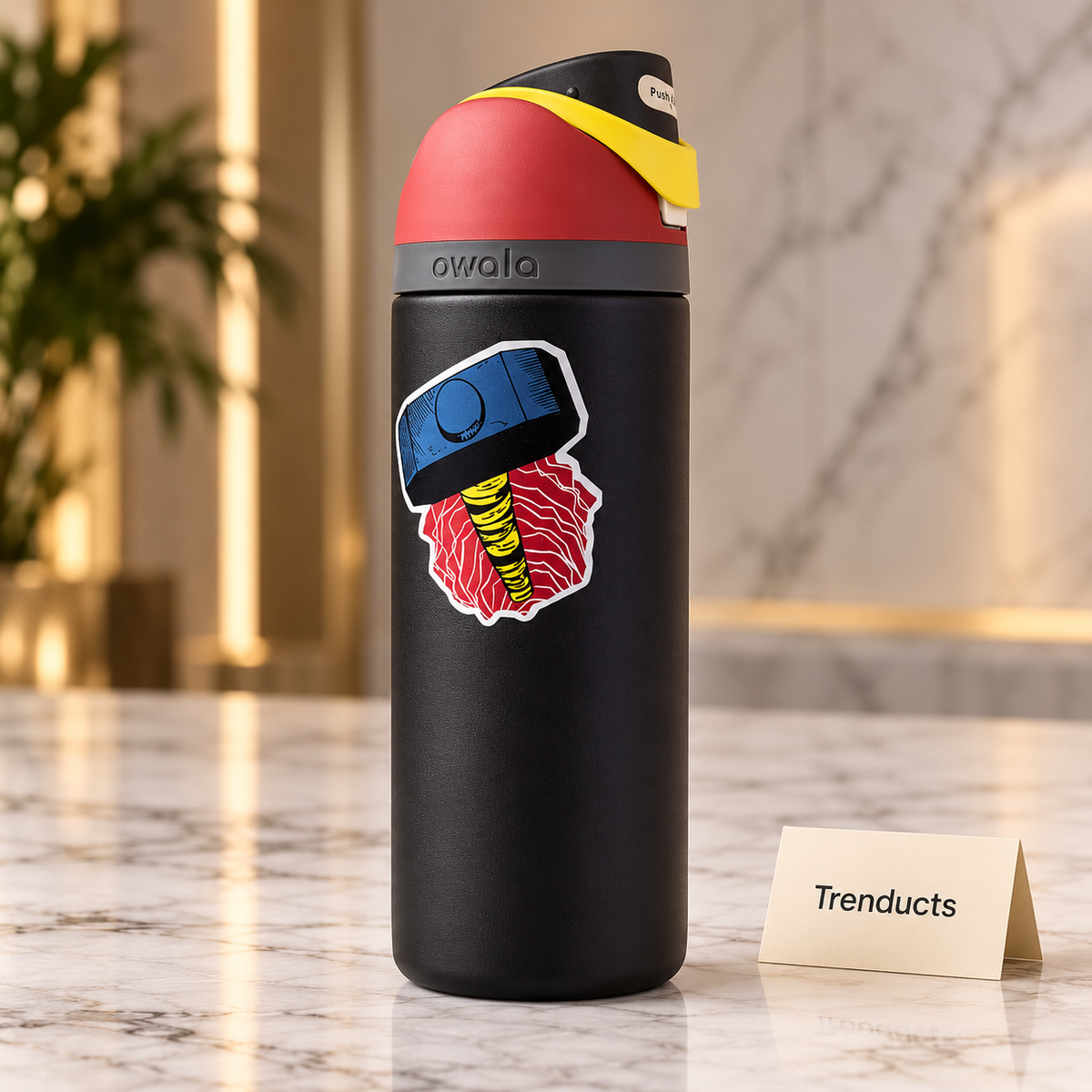 Owala Water Bottle 24 oz - Black Thor Hammer Design