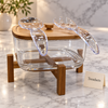 Rectangular Salad Serving Bowl with Wooden Stand, Lid and Servers