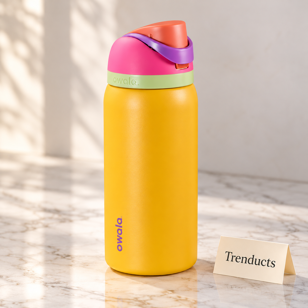Owala Insulated Steel Water Bottle - Yellow Colorful Lid