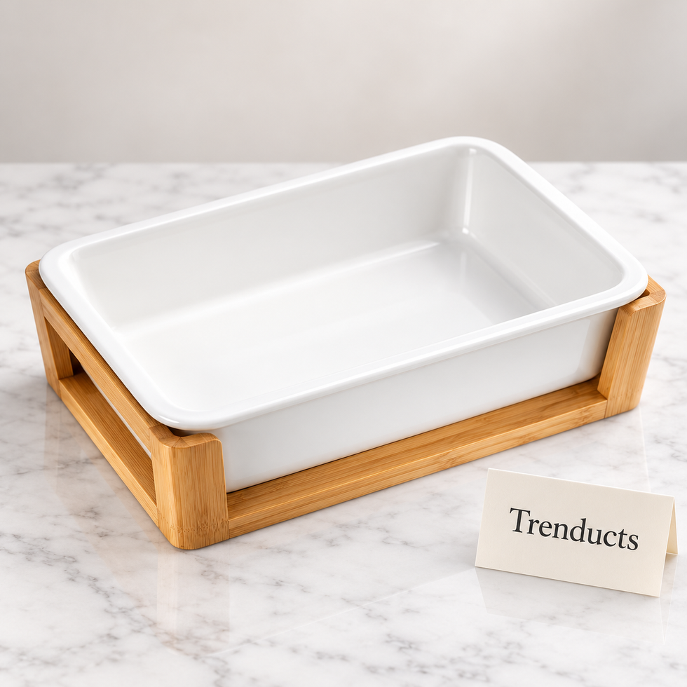 Symphony Bambu Rectangular Baker - White Dish with Stand