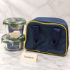 Glass Lunch Box Set with Navy Blue Bag - 2 Round Containers