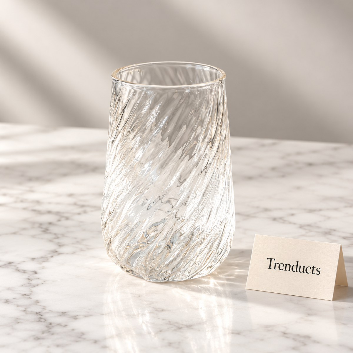 Glass Drinking Cup 400ml - Clear Swirl Iced Coffee Glass