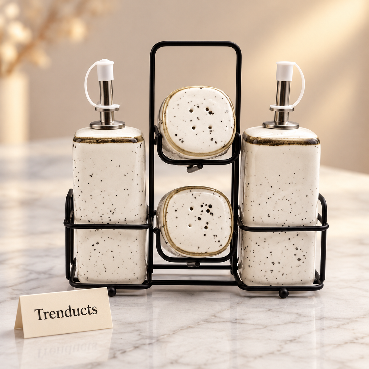 Danny Home Ceramic Castor Set 5 Pcs - White Speckled