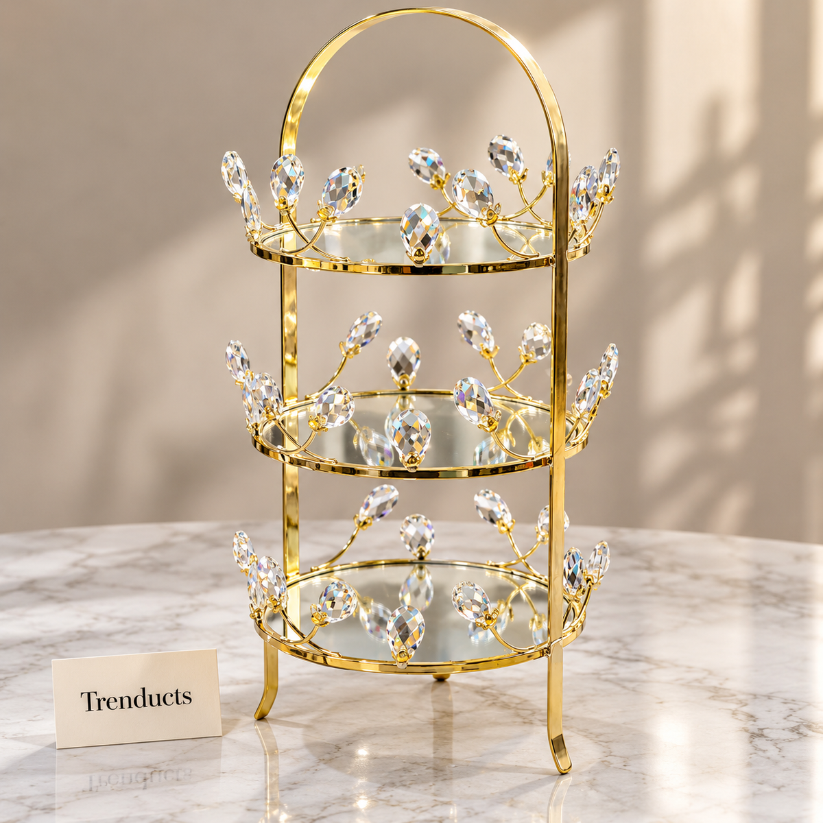 Gold Crystal Display Stand - 3 Tier Mirrored Trays