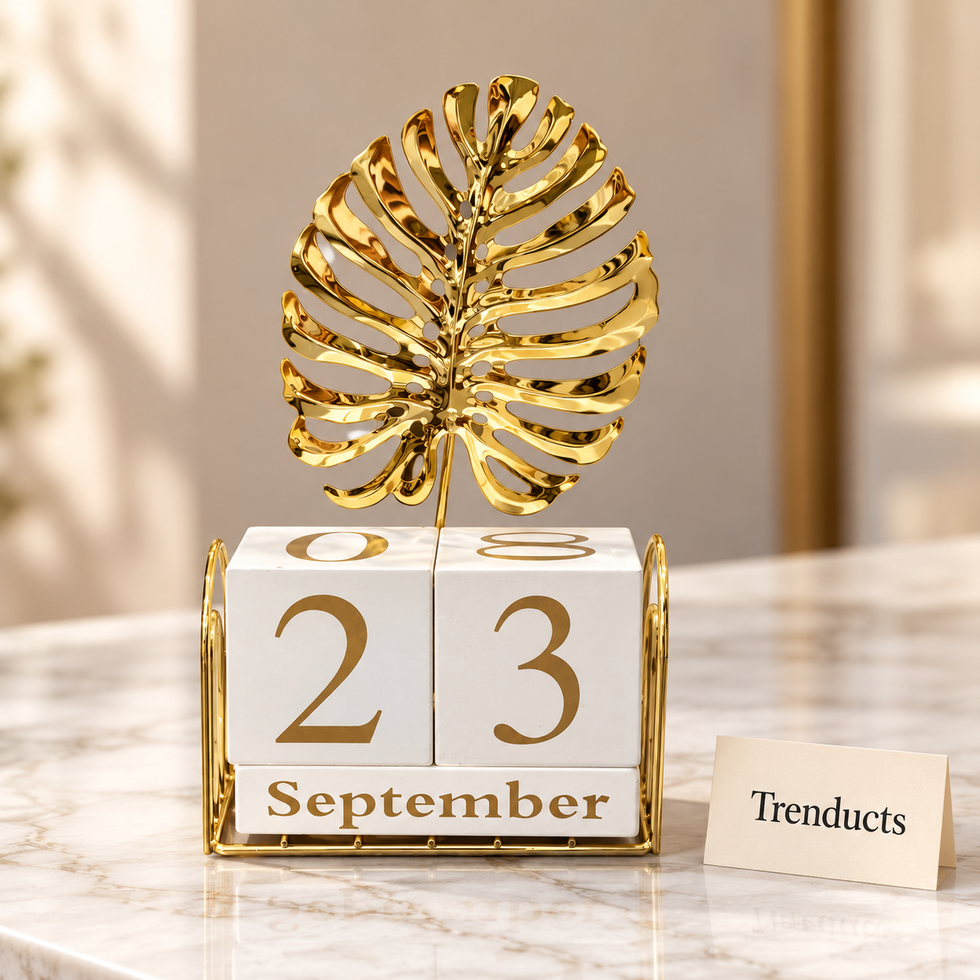 Gold Desk Calendar Stand - Monstera Leaf Topper