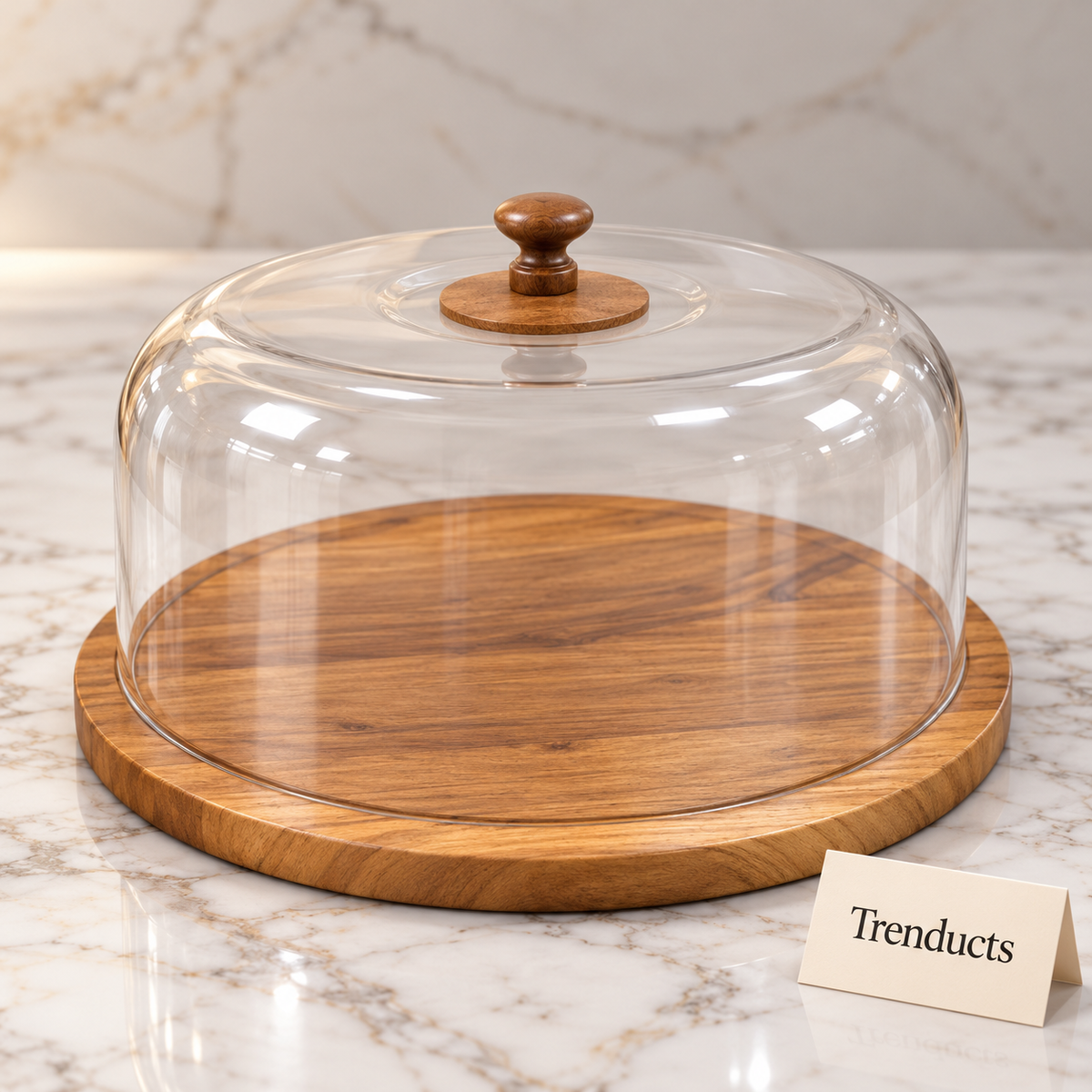 Round Cake Dome with Wooden Base and Clear Cover