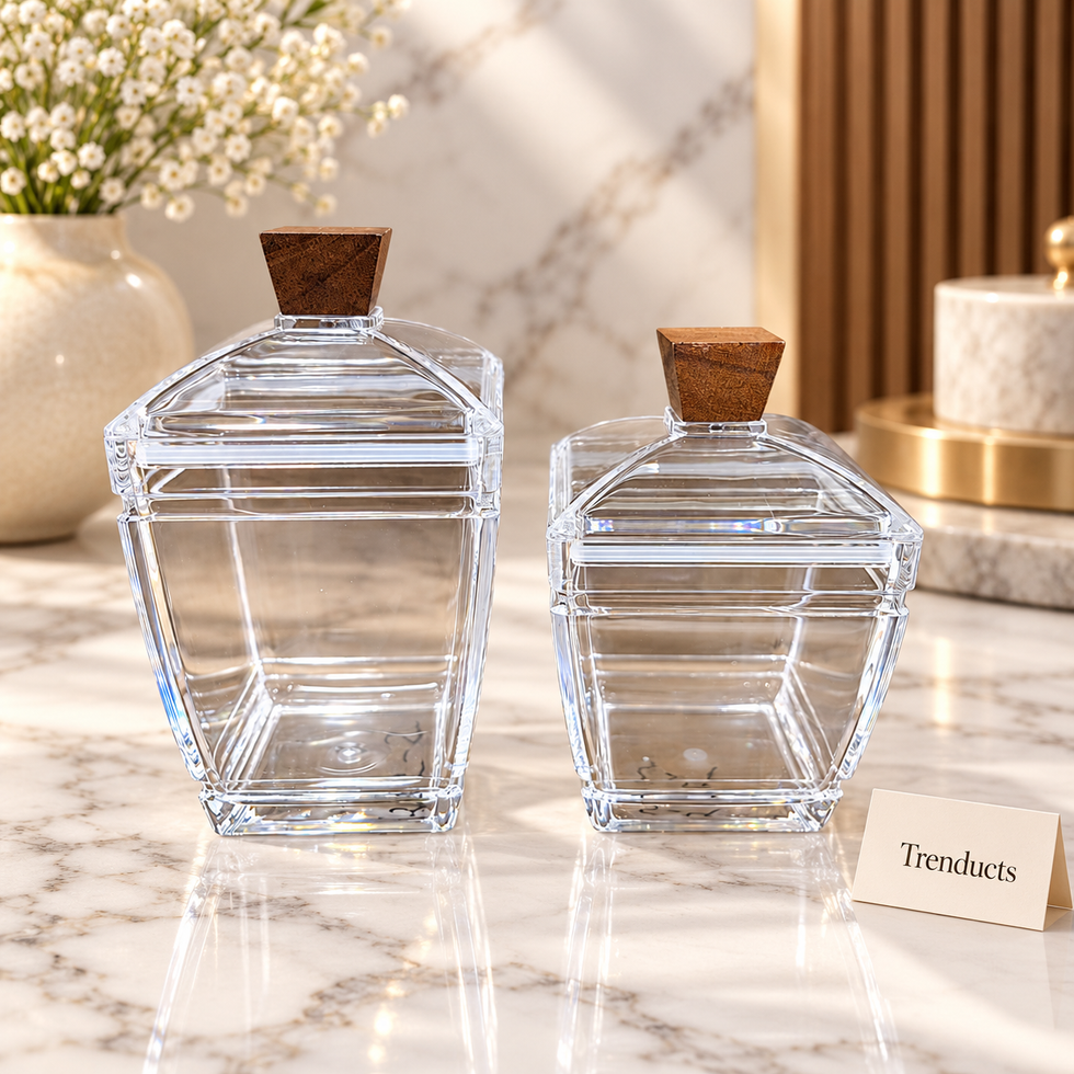 Square Acrylic Storage Jar with Peaked Lid and Wooden Knob