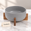Danny Home Porcelain Salad Bowl 2.7L - Grey with Wood Stand