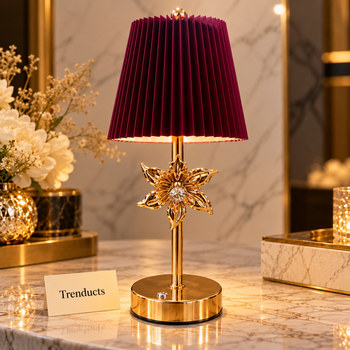 Gold flower LED lamp marble studio with Trenducts cream card