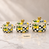 Enamel Casserole Set 3 Pcs - Lemon & Black Check