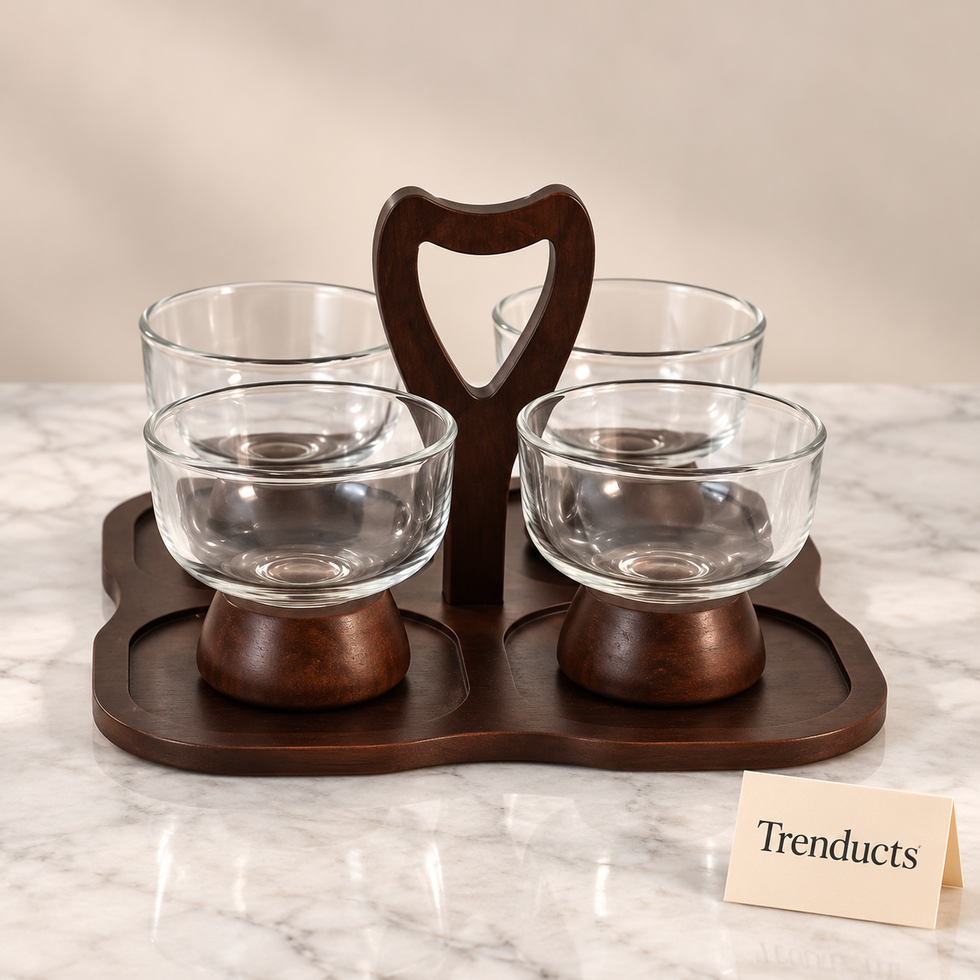 Dessert Bowls with Heart Handle Tray - 4 Glass Bowls