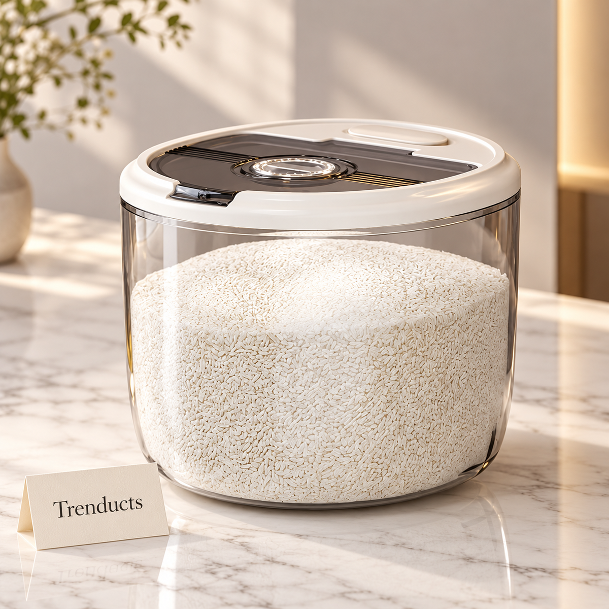 Round Acrylic Rice Box with Lid - Kitchen Storage