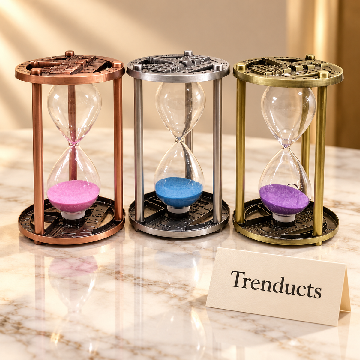 15 Minute Metal Hourglass Sand Timer with Embossed Antique Frame