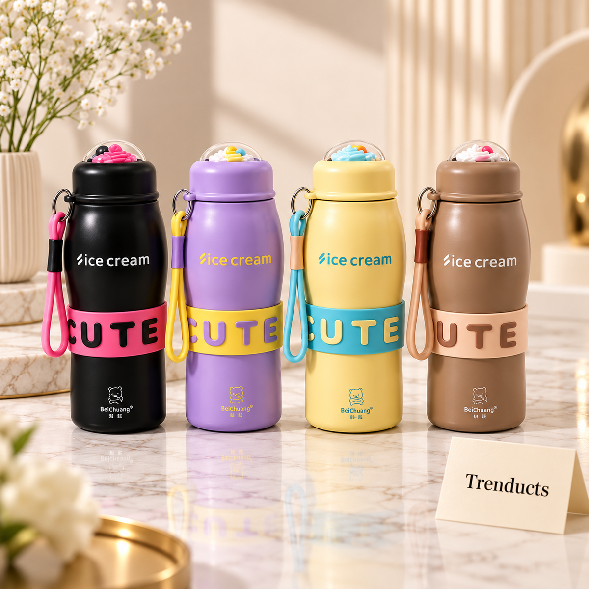 Ice Cream Vacuum Bottle 600ml - Cute Insulated Stainless Steel Bottle