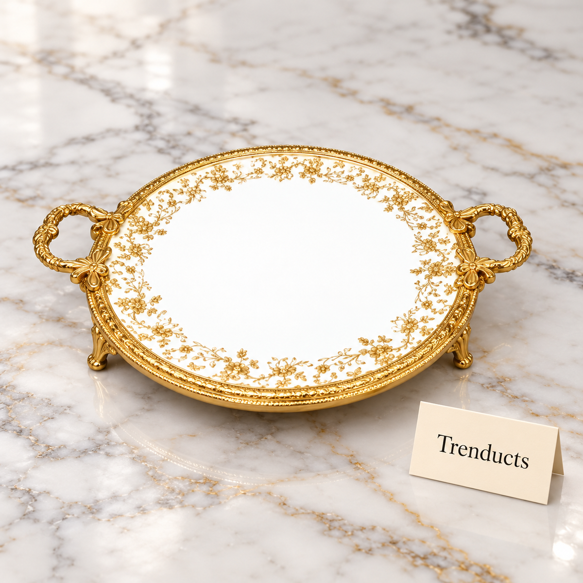 Brilliant Round Flat Tray - Royal Bloom Gold Rim with Legs