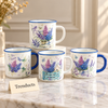 Lilac Flower Mug 360 ml - Purple Floral Blue Rim (Random)