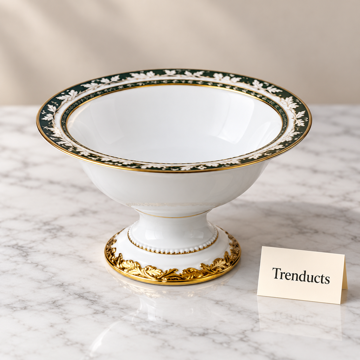 Danny Home Stand Fruit Bowl - White & Gold Porcelain