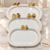 Luxury White Decorative Tray Set - Gold Butterfly Handles