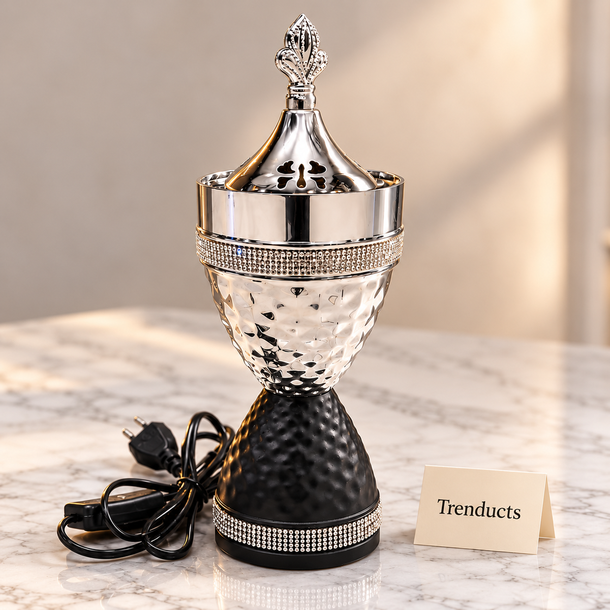 Electric Bakhoor Burner - Silver & Black Crystal Band