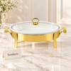 Brilliant Oval Food Warmer Dish with Gold Stand and Glass Lid