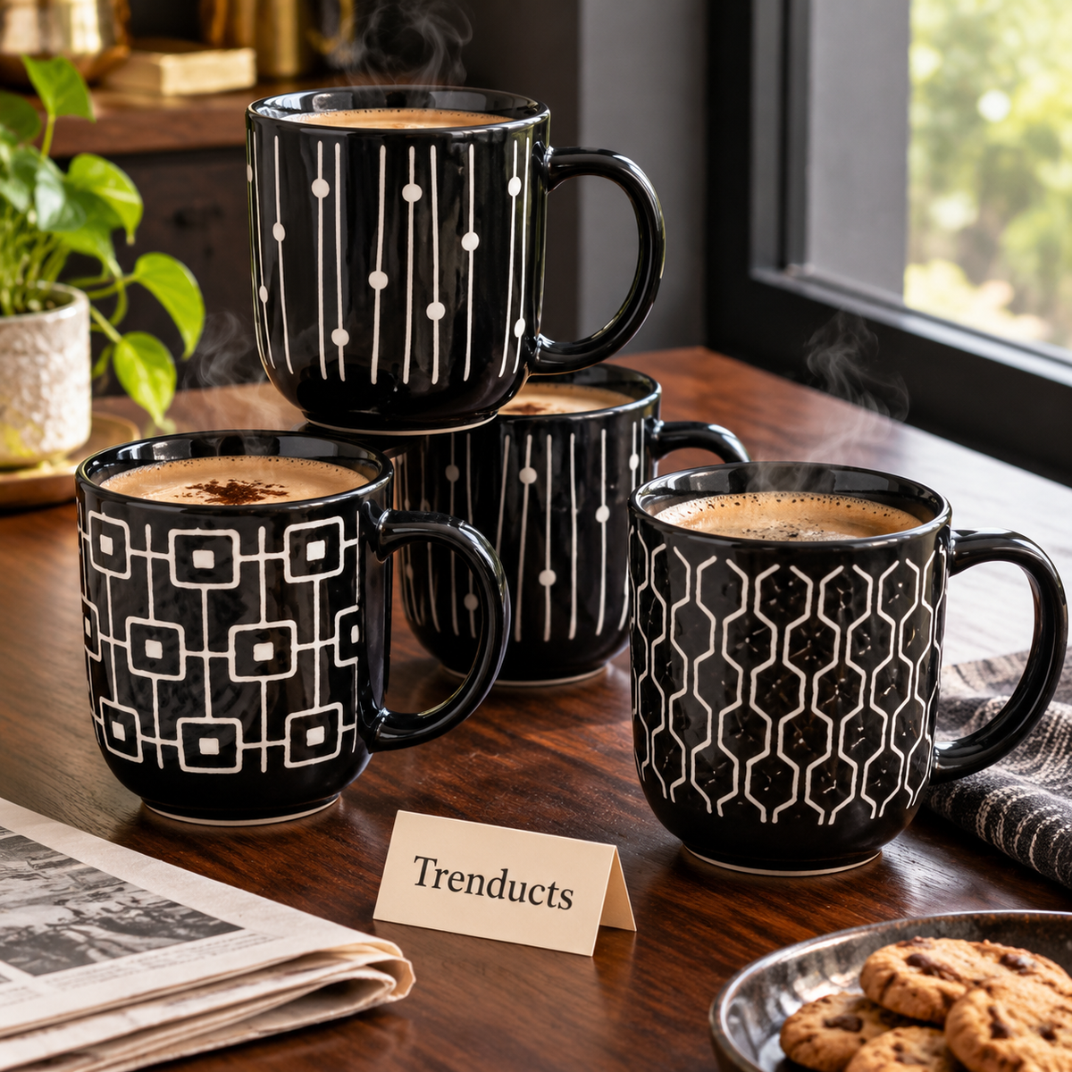 Danny Home Ceramic Coffee Mug 450ml - Black Geometric (each)