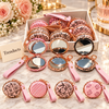 Rose Gold Floral Cosmetic Pocket Mirror - Round with Wrist Strap (each)