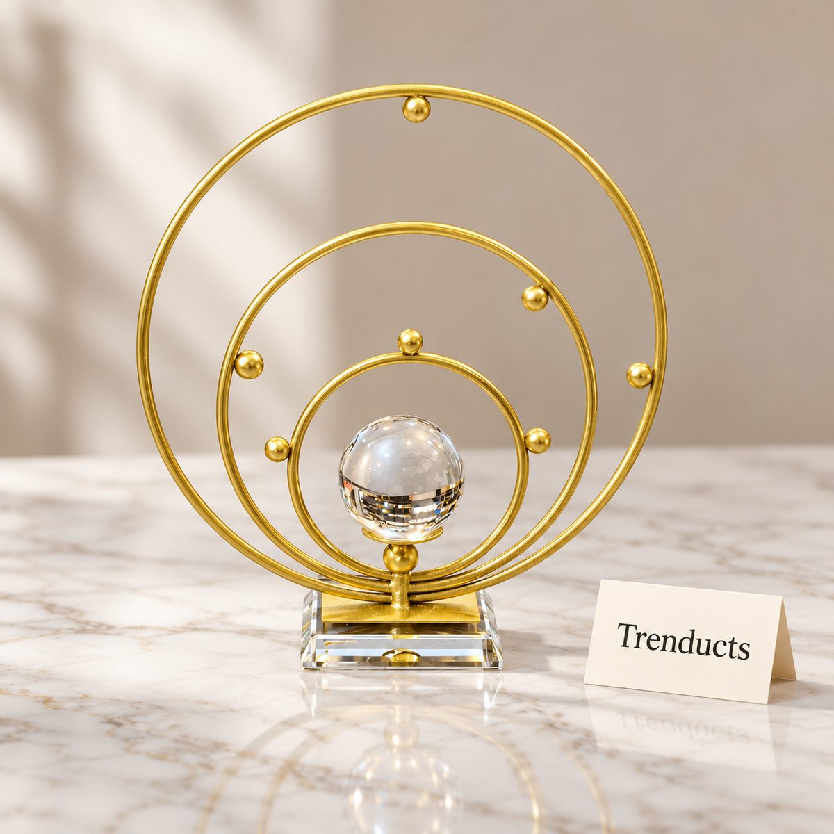 Gold Concentric Ring Table Accent - Crystal Ball Decor