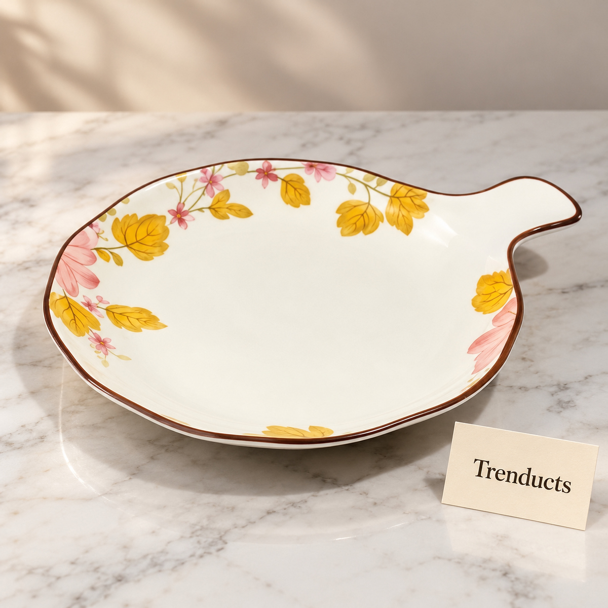 Brilliant Round Platter 9 Inch - Pink Floral with Handle