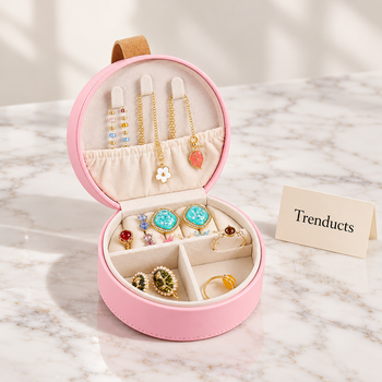 Pink mini jewellery box on a white marble surface | Trenducts