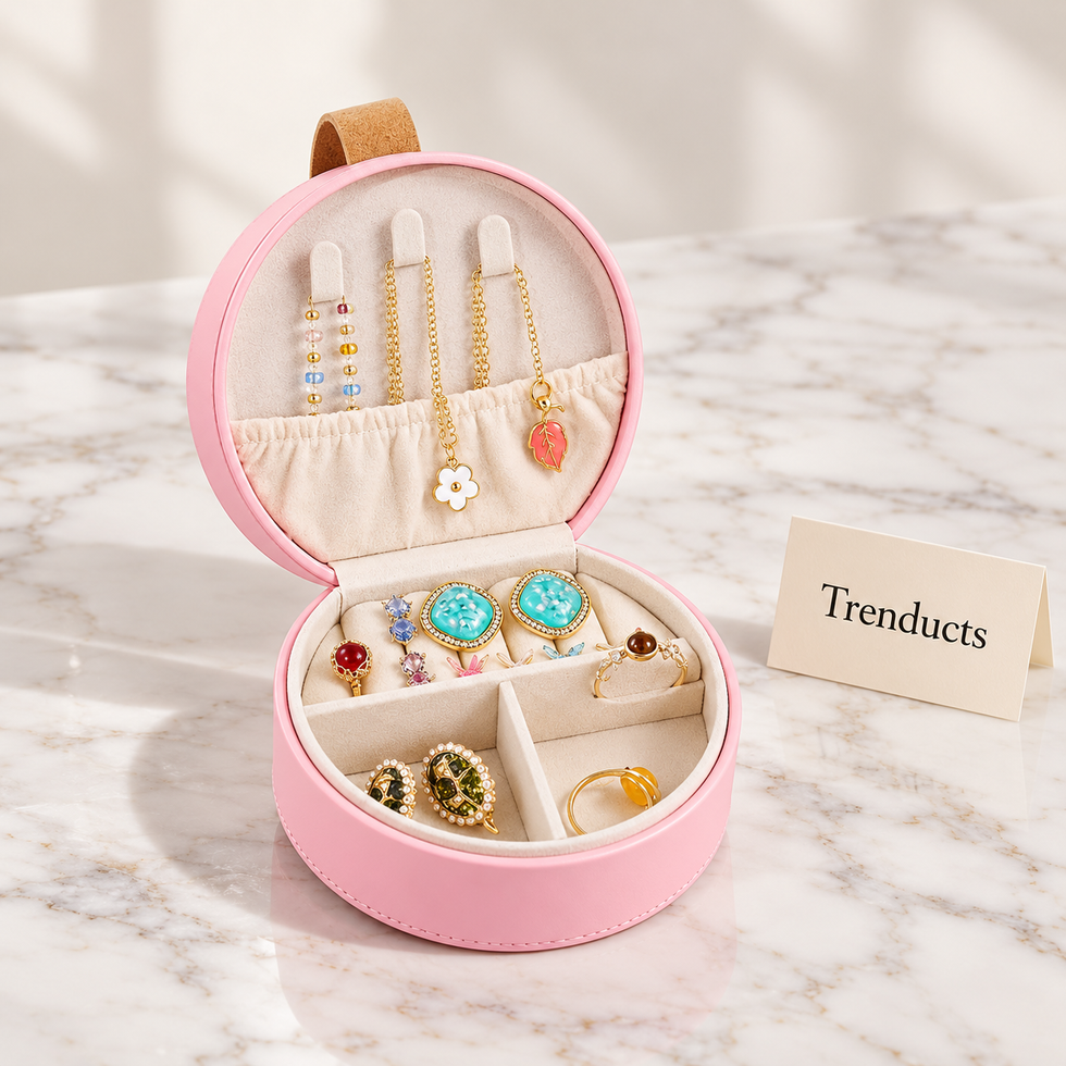 Mini Jewellery Box - Pink Round Handbag Travel Case