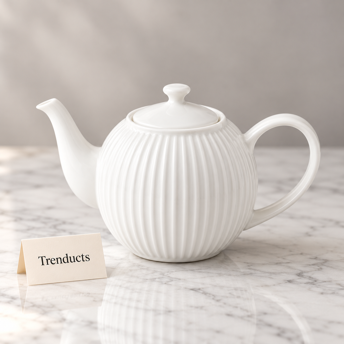 Danny Home Tea Pot - 1000 ml Ribbed White Porcelain