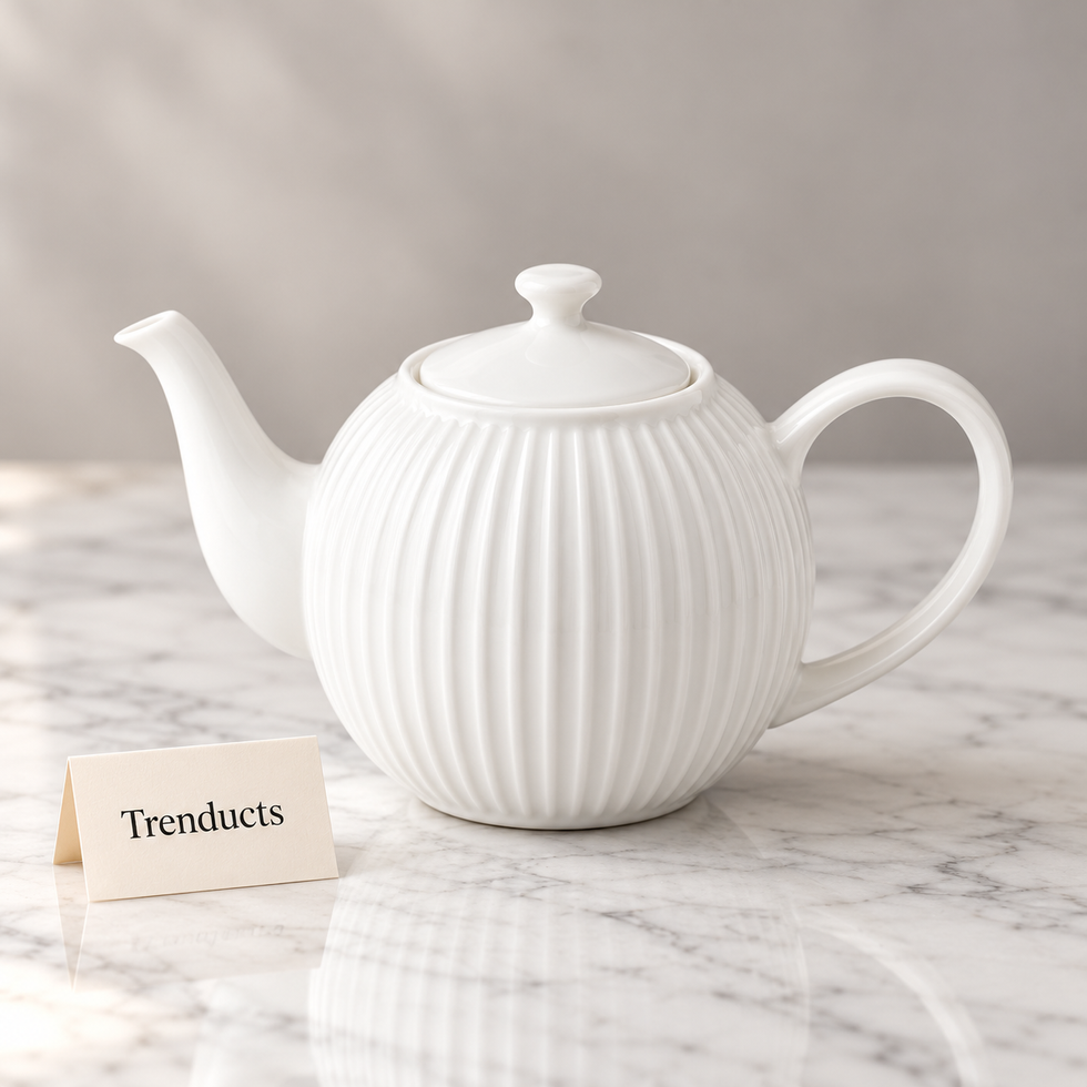 Danny Home Tea Pot - 1000 ml Ribbed White Porcelain