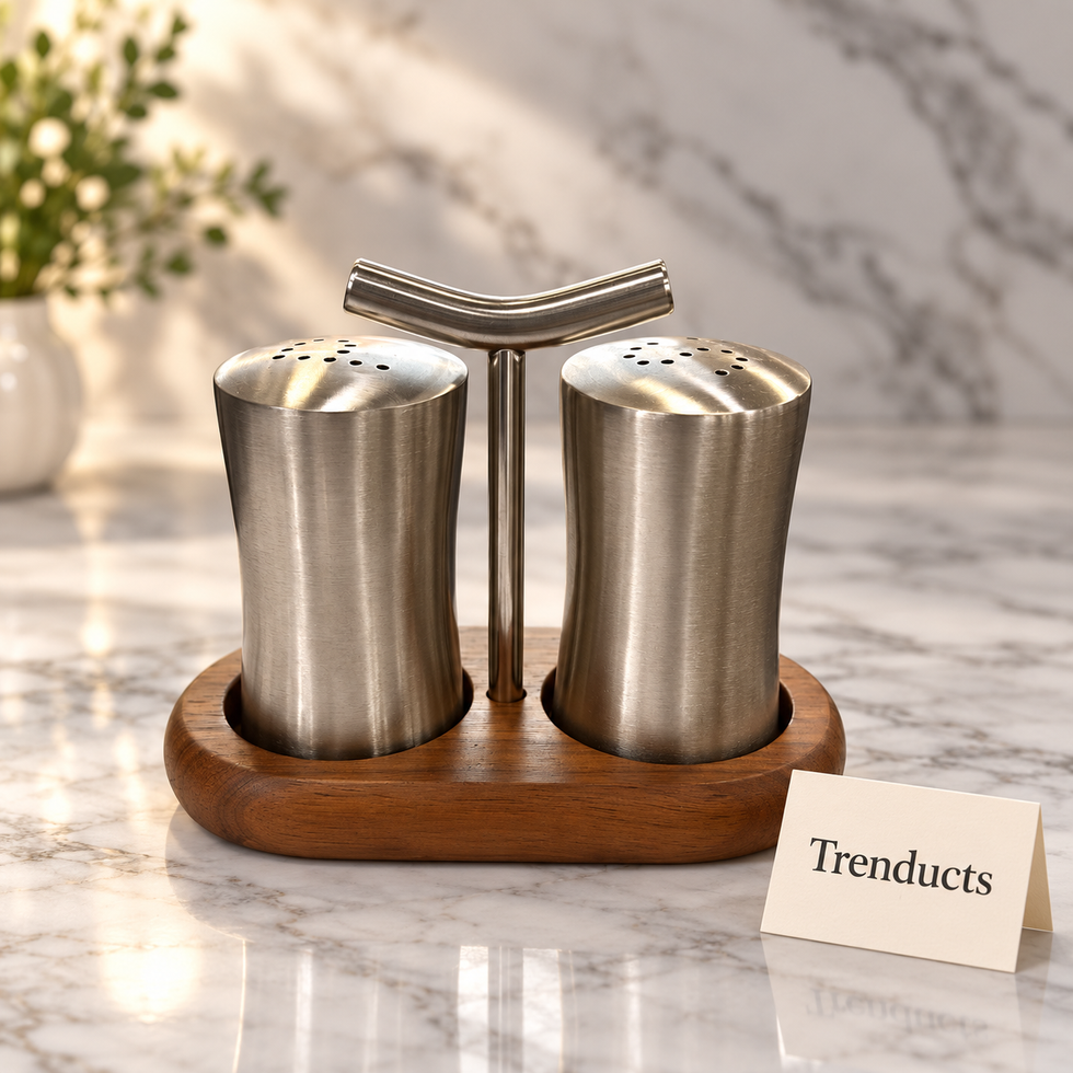 Walnut Wood Salt and Pepper Set with Stainless Steel Shakers and Handle