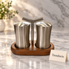 Walnut Wood Salt and Pepper Set with Stainless Steel Shakers and Handle