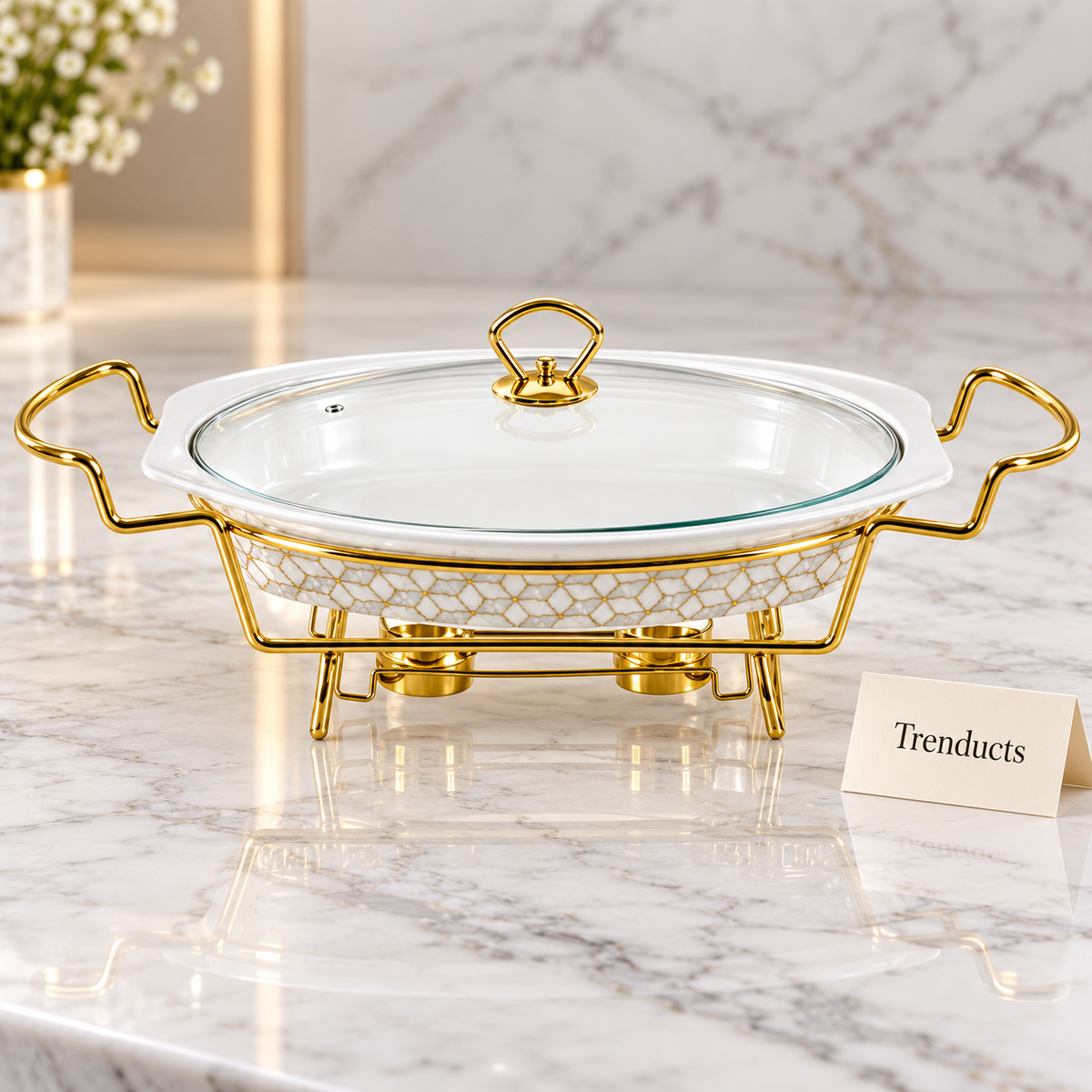 Brilliant Oval Casserole with Candle Warmer - 15 Inch