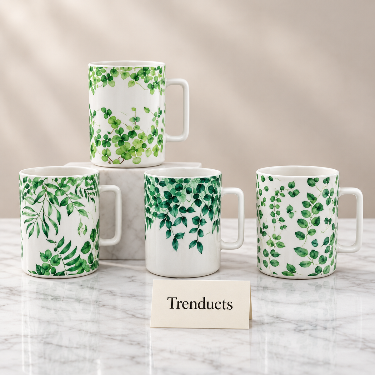 Green Leaf Mug 350 ml - Botanical Vine Print (Random)