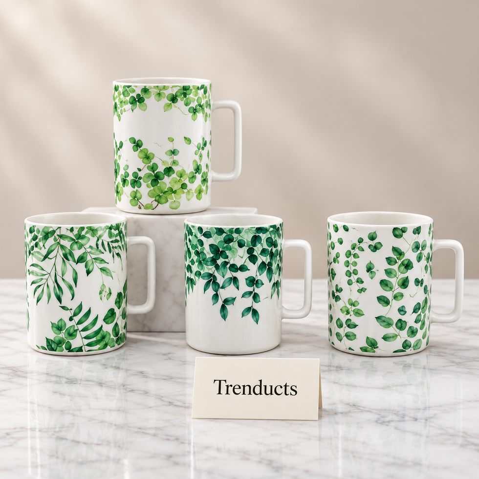 Green Leaf Mug 350 ml - Botanical Vine Print (Random)